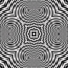Optical illusion digital art background with a black-and-white geometric pattern