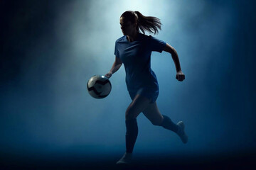 Silhouette of a Woman Playing Soccer with Backlight, Generative AI - 590476791