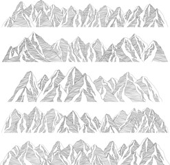 Mountain futuristic illustration. Background wavy lines. Nature sketch. Abstract landscape.