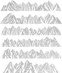 Fototapeta premium Mountain futuristic illustration. Background wavy lines. Nature sketch. Abstract landscape.