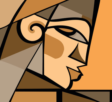 Beautiful cubism art background with a drawn face