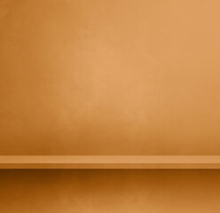 Naklejka premium Empty shelf on a yellow ocher concrete wall. Background template. Square mockup