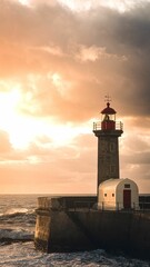 Farolim de Felgueiras against the vivid sunset sky