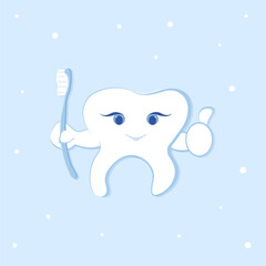 Tooth with toothbrush. Vector illustration. Card, poster, paper.