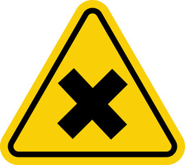 Sign of harmful or irritating substances. Warning sign irritating substances. Yellow triangle sign with a cross icon inside. Danger, allergic irritants harmful to health.