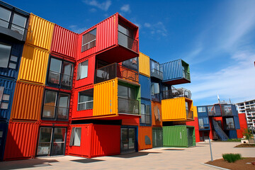 Fototapeta premium generative ai illustration of colorful Shipping container city block