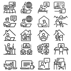 20 Essential Icons for Remote Work and Work from Home - Elevate Your Online Office Environment