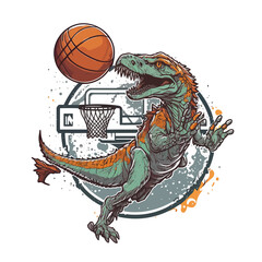 Raptor Baller! Watch this dinosaur slam dunk - obrazy, fototapety, plakaty