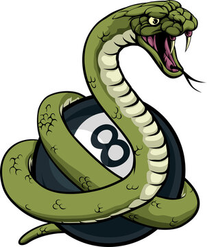 Snake Pool 8 Ball Billiards Mascot Cartoon