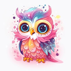 Fototapeta premium kawaii cartoon animal character design, cute baby owl in colorful tone color , Generative Ai