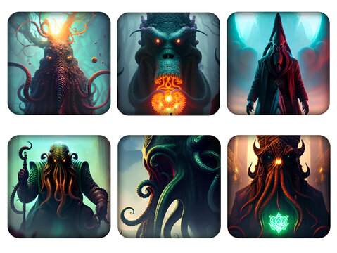 Fantasy RPG Lovecraftian Icon Set - Created with Wombo Generative AI
