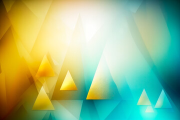 Abstract geometric background. Blue and yellow triangles abstract background. Banner or postcard background. Polygonal turquoise triangle pattern. Generative AI.