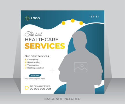 Professional medical healthcare service social media post template design. Clinic or doctor hospital flyer for web ads banner. Creative health business promotion banner layout.