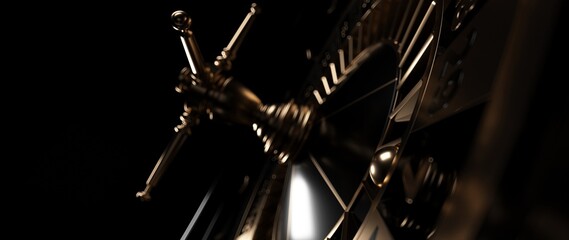 Modern Black And Golden Roulette Wheel On The Black Background. Close-up Casino Gambling Concept - 3D Illustration	
