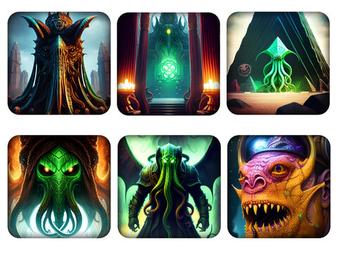 Fantasy RPG Lovecraftian Icon Set - Created with Wombo Generative AI
