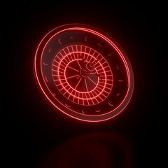 Modern, Futuristic Black Roulette Wheel With Glowing Red Neon Lights On Black Background - 3D Illustration