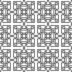 Seamless black geometric pattern, Islamic, Celtic art legacy. Overlapping and interlacing lines. Swatch is included. 