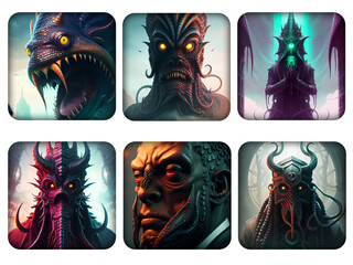 Fantasy RPG Lovecraftian Icon Set - Created with Wombo Generative AI
