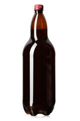 Large plastic bottle of dark beer. Isolated on white background. File contains clipping path