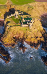 Dunnottar Castle near Stonehaven viewed from above at sunrise