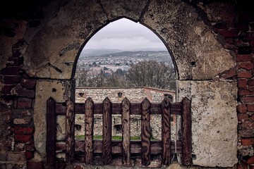 Obraz premium A dramatic scenery of ruins of the historical castle at Boskovice, Czech republic