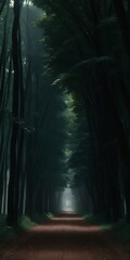 Fototapeta premium Mysterious dark forest with a road. Generative AI.
