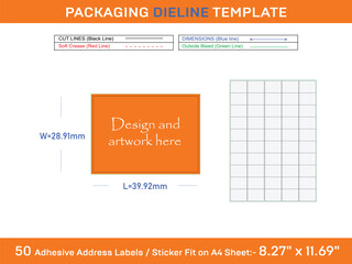 50 Adhesive Address Labels Dieline Template 39.92 x 28.