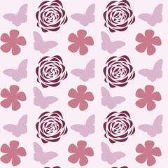 Seamless pattern of a purple butterfly with a brown flower, graphic design print, vector illustration