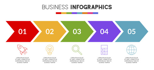 Infographics design template and icons with 5 options or 5 steps