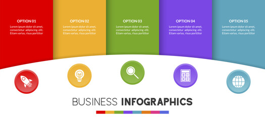 Infographics design template and icons with 5 options or 5 steps