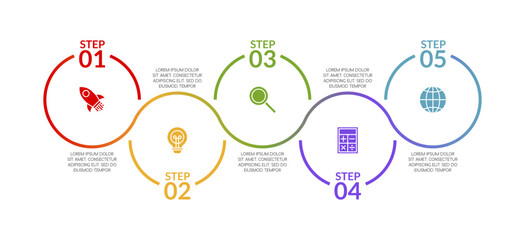 Infographics design template and icons with 5 options or 5 steps