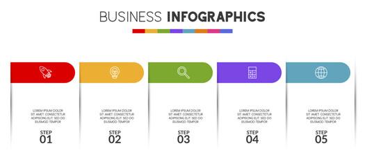 Infographics design template and icons with 5 options or 5 steps