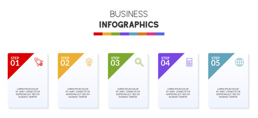 Infographics design template and icons with 5 options or 5 steps
