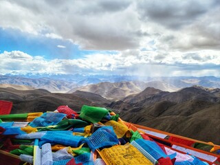 Tibetan prayer flags in Himalayas