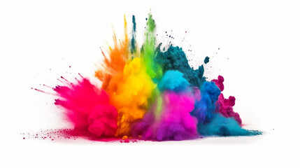 Fototapeta na wymiar Colorful rainbow abstract holi paint, an explosive eruption of vibrant colors, white background