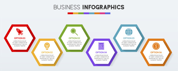 Infographics design template and icons with 6 options or 6 steps