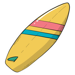 Hand drawn PNG surfboard, summer doodle, cartoon element. Good for stickers, prints, planners, cards, sublimation, etc. 