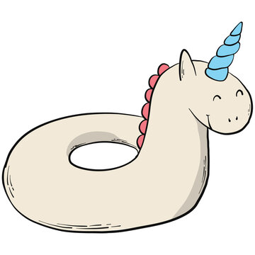 Hand drawn PNG unicorn life bouy, summer doodle, cartoon element. Good for stickers, prints, planners, cards, sublimation, etc. 