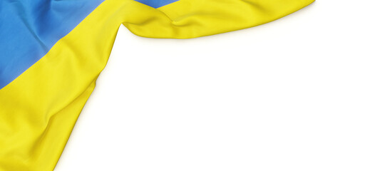 Banner with flag of Ukraine over transparent background. 3D rendering