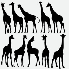Giraffe Silhouette Vector Illustration, This vector illustration features a cute and playful silhouette of a giraffe, perfect for various design projects such as children's books, posters, and more