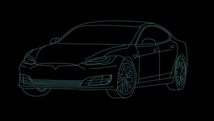 Electric car on the black background