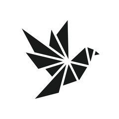 Flying dove abstract pictogram. Isolated vector silhouette of bird. Polygonal design.