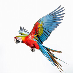 Obraz premium Yellow-breasted Macaw (Ara ararauna), in front of white background, AI-generated