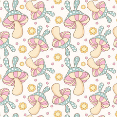 Seamless background with flowers and musheoom