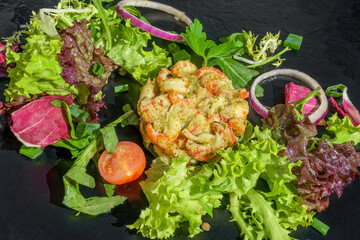 mediterranean crayfish crabs pistachio pesto crisp spring salad