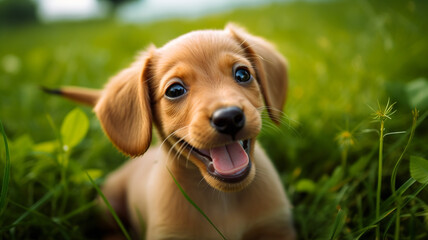 Cute puppy playing in the grass, Generative AI
