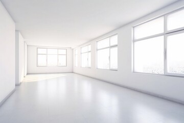 Bright empty room interior with empty white wall. Generative AI