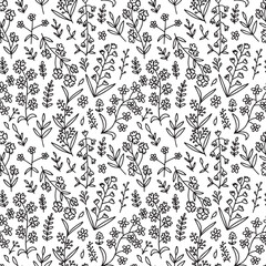 Fototapeta premium Doodle summer flowers seamless pattern. Vector mille fleur pattern on white background.