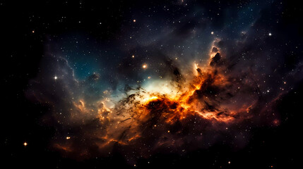 Space scene with planets, stars and nebula. Abstract space background with nebula and stars. Generative AI technology.