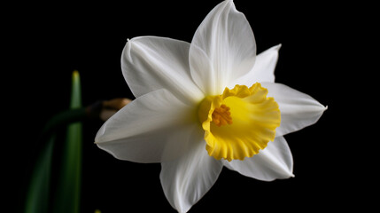 Naklejka na ściany i meble Generate a description of a beautiful narcissus flower in 200 words. Leave only nouns and adjectives. Separate the words with commas. Generative AI